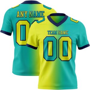 Custom Aqua Neon Yellow-Navy Authentic Gradient Fashion Football Jersey