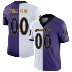 Custom Purple Black-White Split Fashion Football Jersey