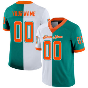 Custom Aqua Orange-White Split Fashion Football Jersey